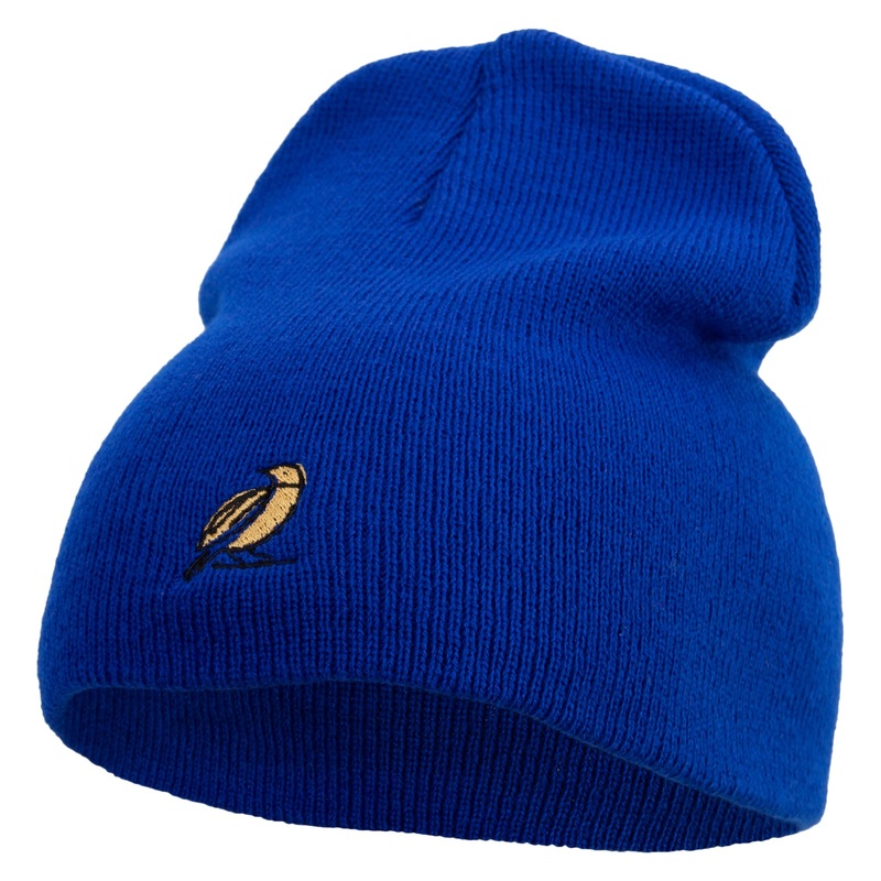 Oriole Bird Embroidered 8 Inch Solid Knit Short Beanie Made in USA Royal Blue One Size