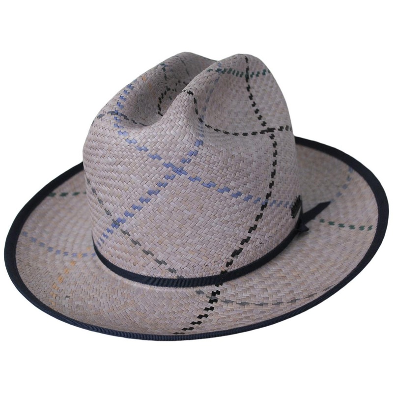 Tully Plaid Panama Straw Western Hat FLINT GREY S