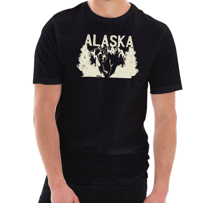 Vintage Alaska Bear Graphic Design Short Sleeve Cotton Jersey T-Shirt Black XS