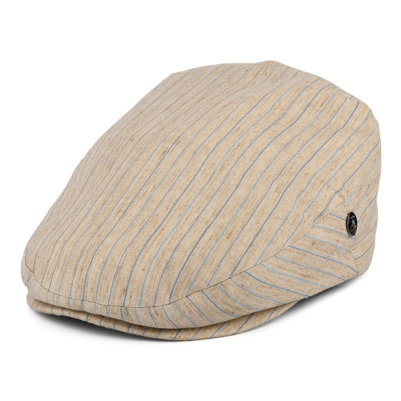 City Sport Striped Linen Flat Cap – Natural S