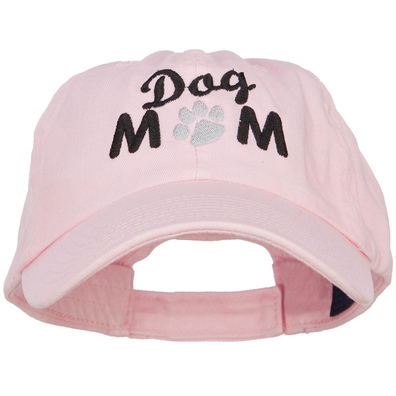 Dog Mom Words with Paw Embroidered Cotton Cap Lt Pink One Size