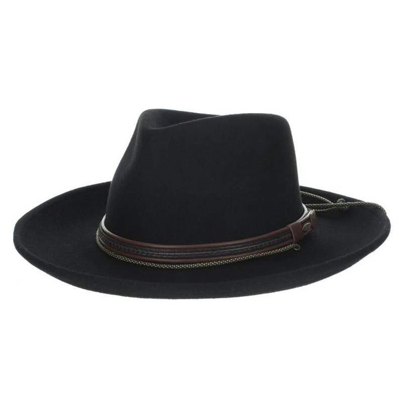 Four Seasons Wool Felt Safari Hat with Chin Cord – Scala Hats Black Medium (57 cm)