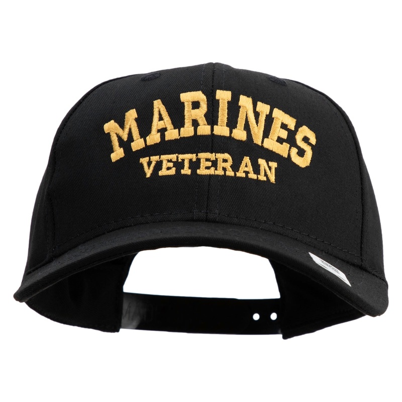 Marines Veteran Embroidered 6 Panel Structured Cotton Twill Cap Made in USA Black One Size