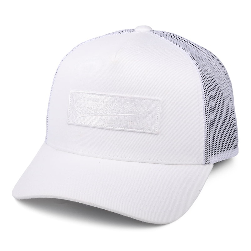 Mitchell & Ness Branded Box Logo Classic Trucker Cap – White Adjustable