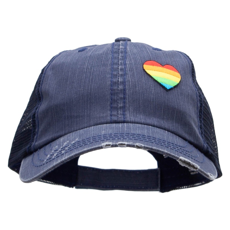 Rainbow Hart Shaped Patched Low Profile Special Cotton Mesh Cap Navy One Size