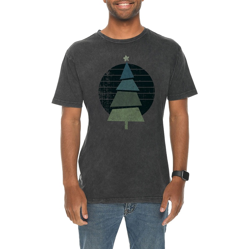 Retro Christmas Tree Graphic Design Vintage Crewneck Tee Vintage Black XS