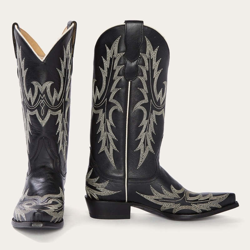 Tina Black & White Flame Embroidered Cowboy Boot Black 5