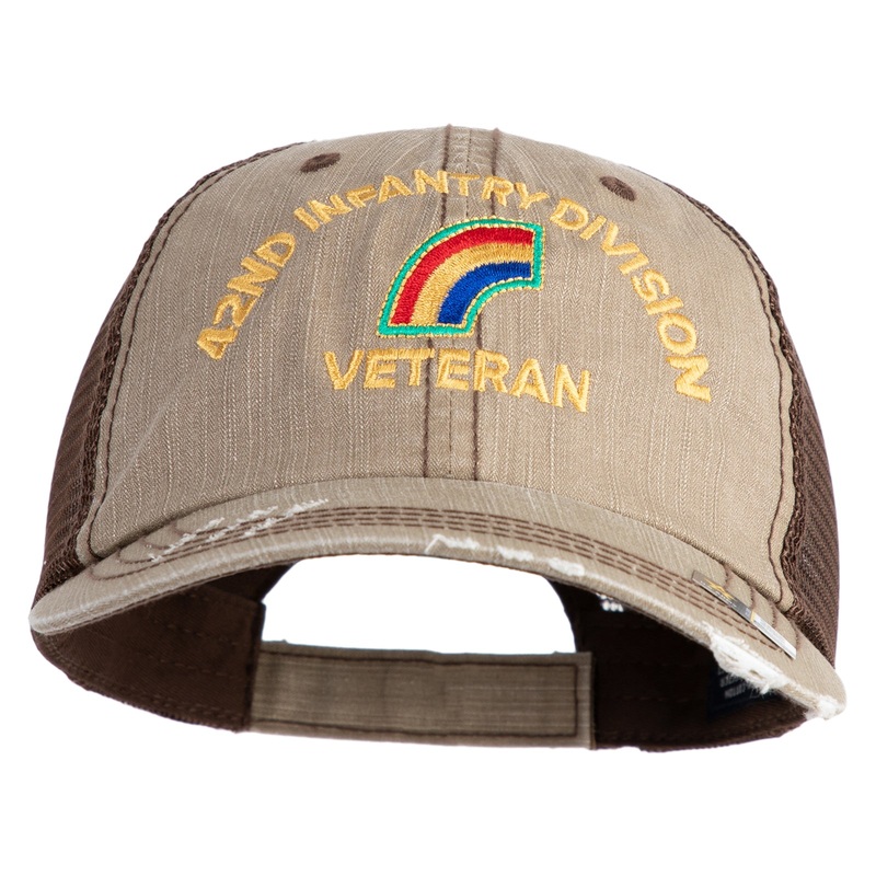 U.S. Army 42nd Infantry Division Embroidered Low Profile Special Cotton Mesh Cap Khaki Brown One Size