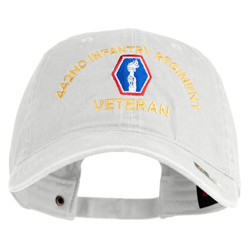 U.S. Army 442nd Infantry Regiment Embroidered Washed Solid Pigment Dyed Cotton Twill Brass Buckle Cap White One Size