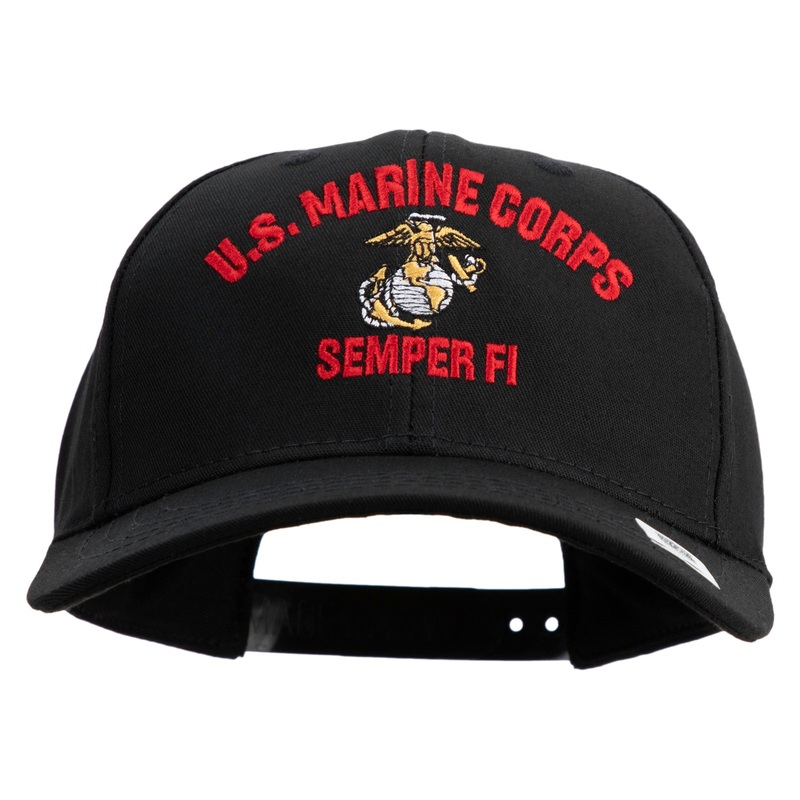 US Marine Corps Semper Fi Embroidered 6 Panel Structured Cotton Twill Cap Made in USA Black One Size