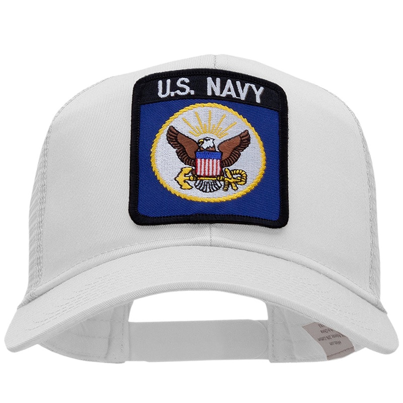 US Navy Eagle Small Patched Cotton Mesh Cap White One Size