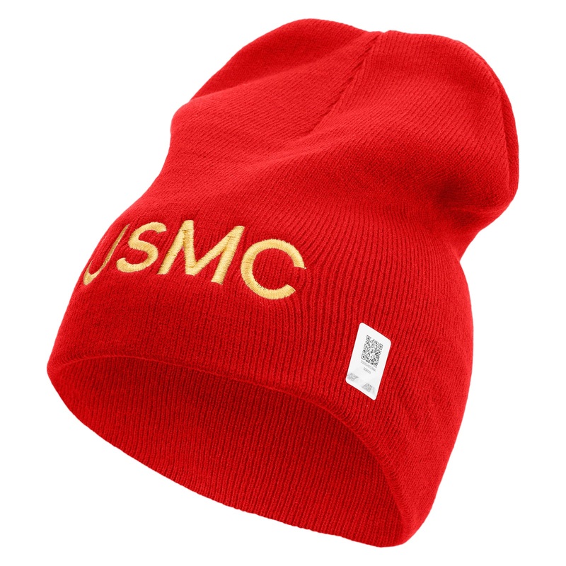 USMC Symbol Embroidered 8 Inch Short Beanie Made in USA Red One Size