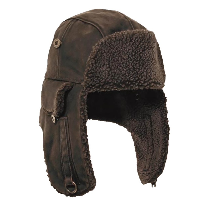 Weathered Cotton Pilot Hat with Berber Lining – DPC Hats Brown Medium
