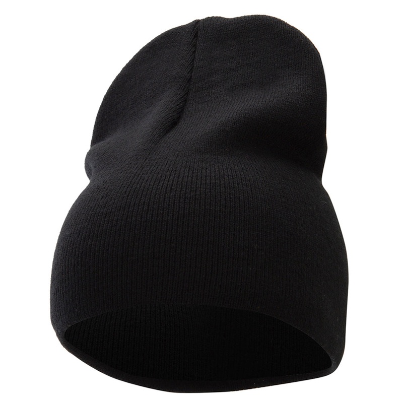 8 Inch Solid Knit Short Beanie Made in USA Black One Size