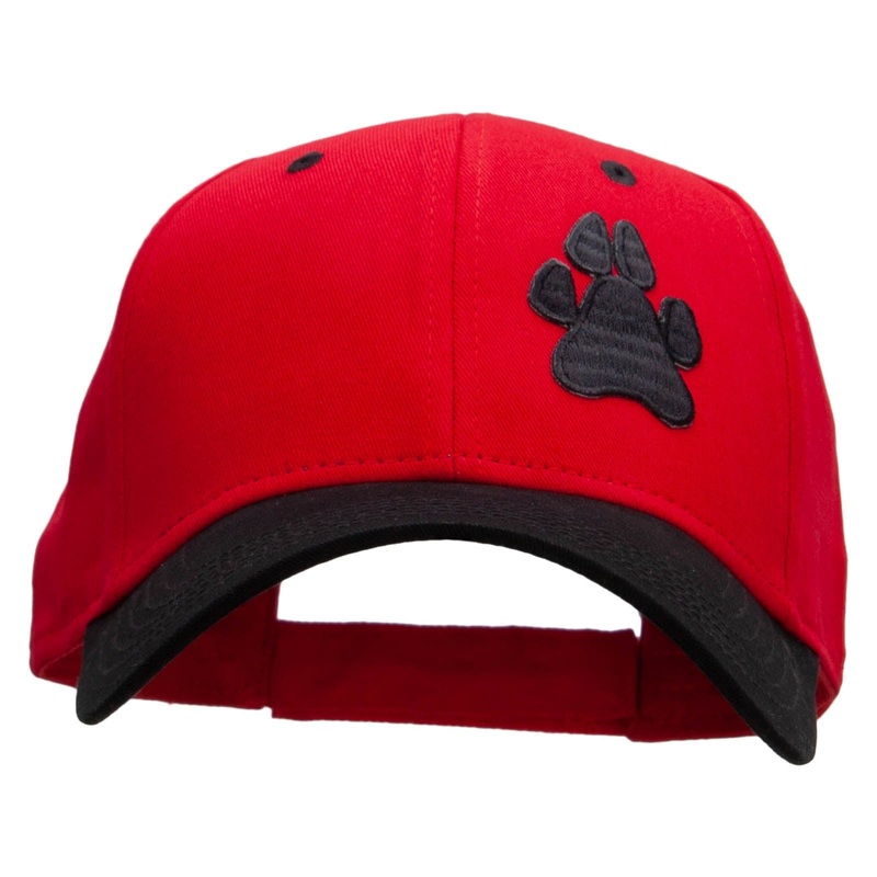 Animal Paw Print Patched Two Tone Cotton Twill Low Profile Strap Cap Black Red One Size