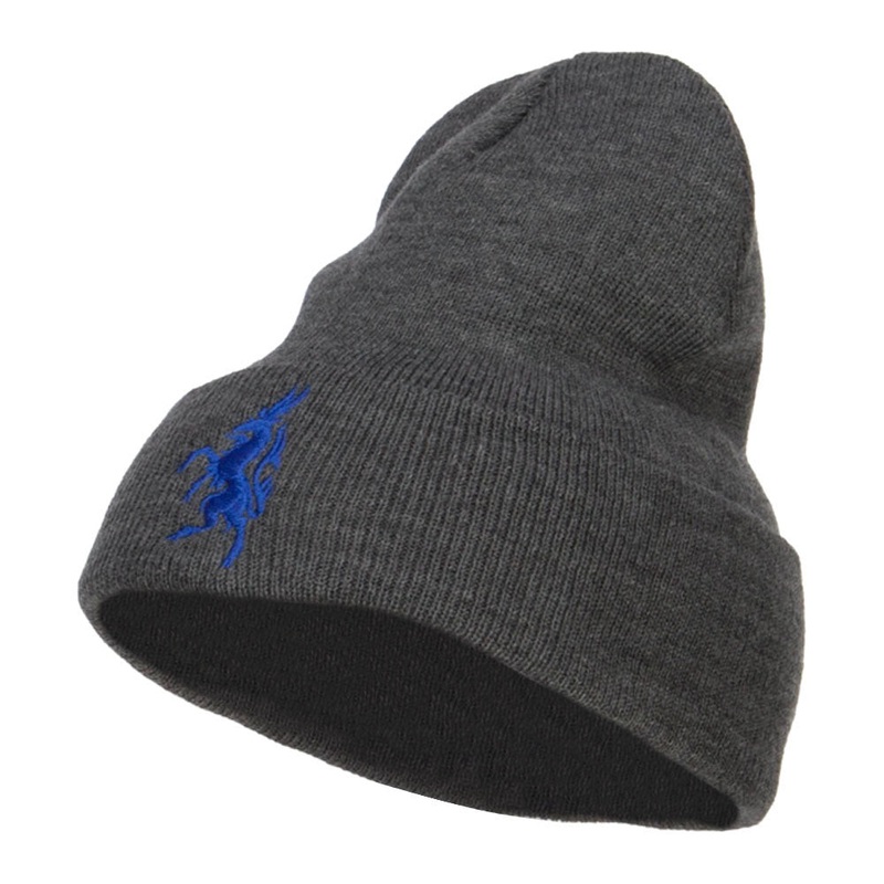 Antelope Emblem Embroidered Long Beanie Dk Grey One Size