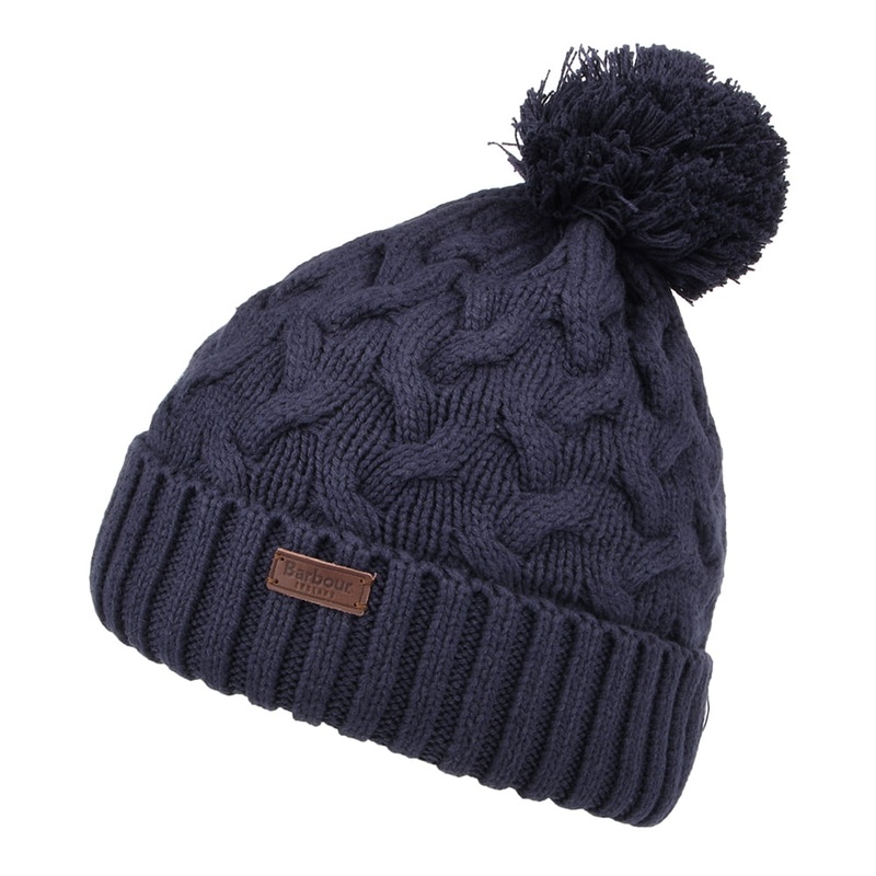 Barbour Hats Gainford Cable Knit Bobble Hat – Navy Blue 1-Size