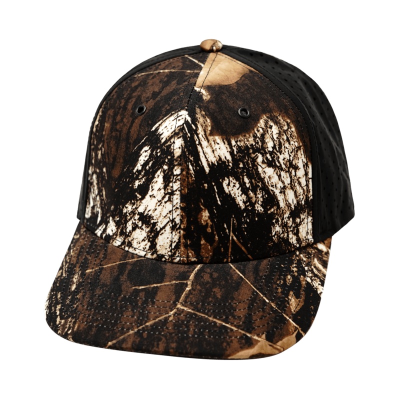 Blank – 6 Panel – Natural Tree Camo / Black (Unisex) – Laser Mesh
