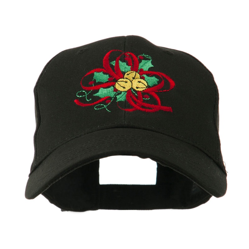 Christmas Holly with Bells Embroidered Cap Black One Size