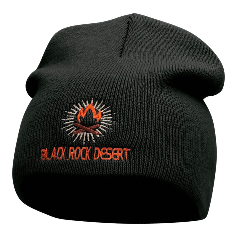 Desert Flame Logo Embroidered Short Knitted Beanie Black One Size