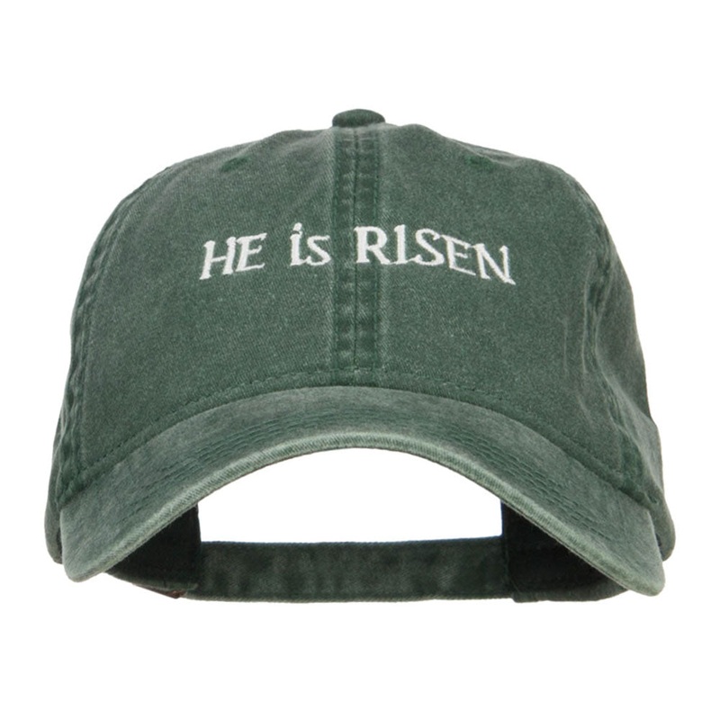He is Risen Embroidered Washed Cap Dk Green One Size