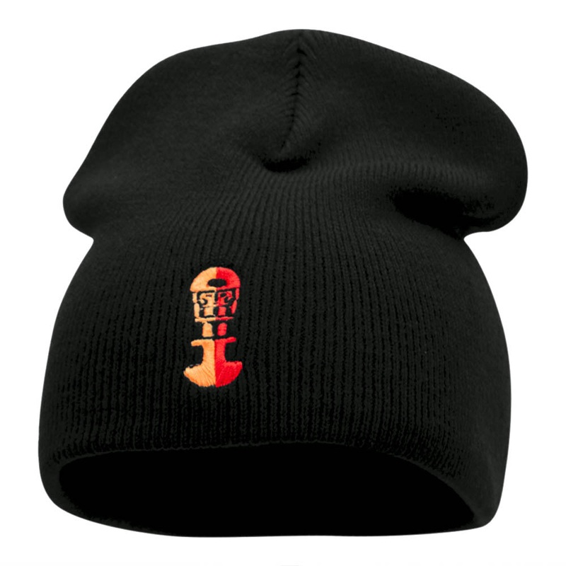 Incan God Statue Embroidered Short Knitted Beanie Black One Size
