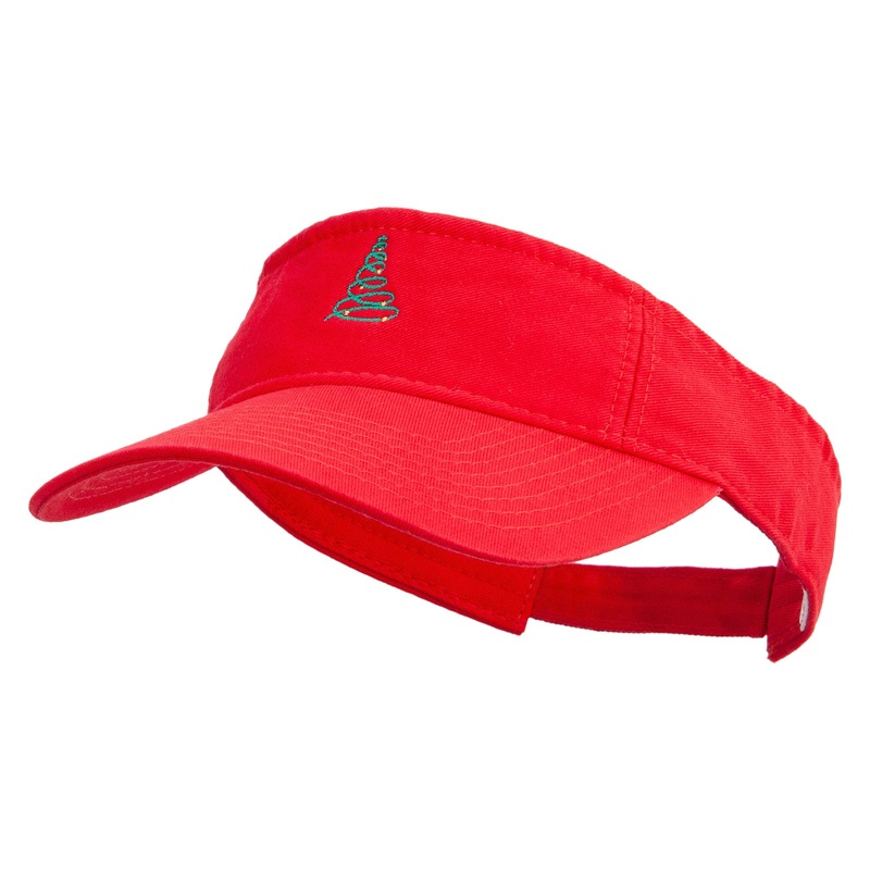 Linear Green Christmas Tree Embroidered Pro Style Cotton Twill Washed Visor Red One Size