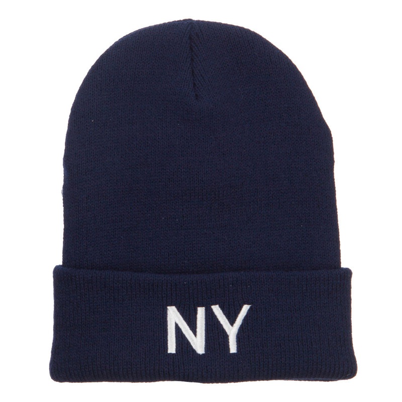 New York State NY Embroidered Cuff Beanie Navy One Size