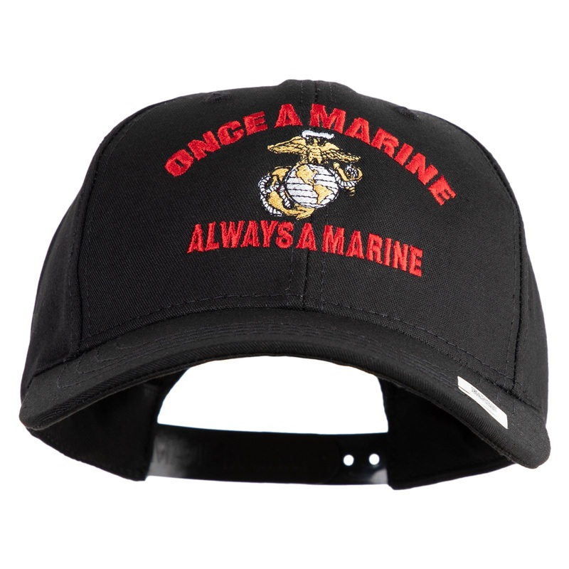 Once  A Marine Always a Marine Embroidered 6 Panel Structured Cotton Twill Cap Made in USA Black One Size