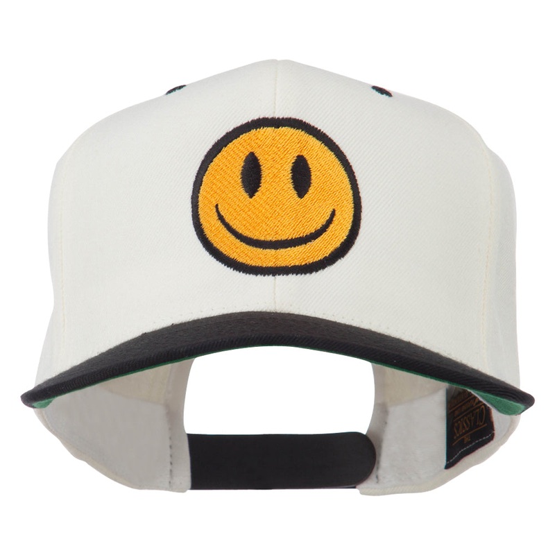 Smile Face Embroidered Two Tone Cap Natural Black One Size