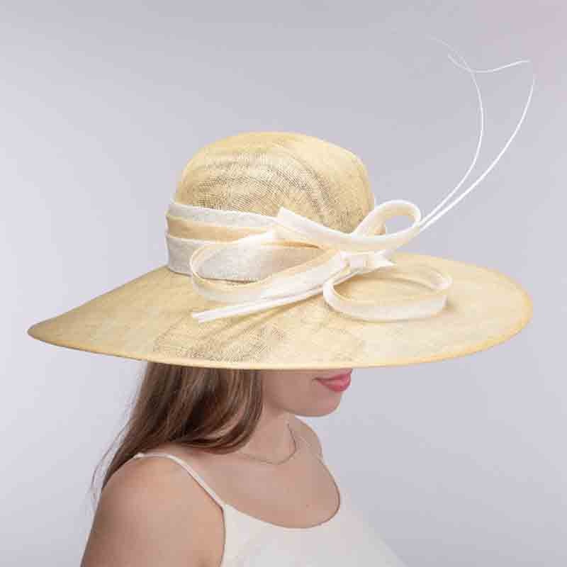 Two Tone Light Gold and Ivory Sinamay Hat with Long Quill – KaKyCO Light Gold / Ivory