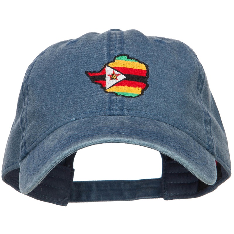 Zimbabwe Map Flag Embroidered Washed Cap Navy One Size