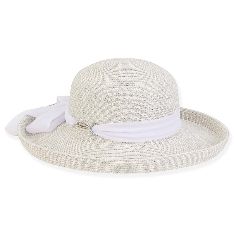 Coast Up Brim Sun Hat with Chiffon Scarf – Sun ‘N’ Sand Hats Natural Medium (57 cm)