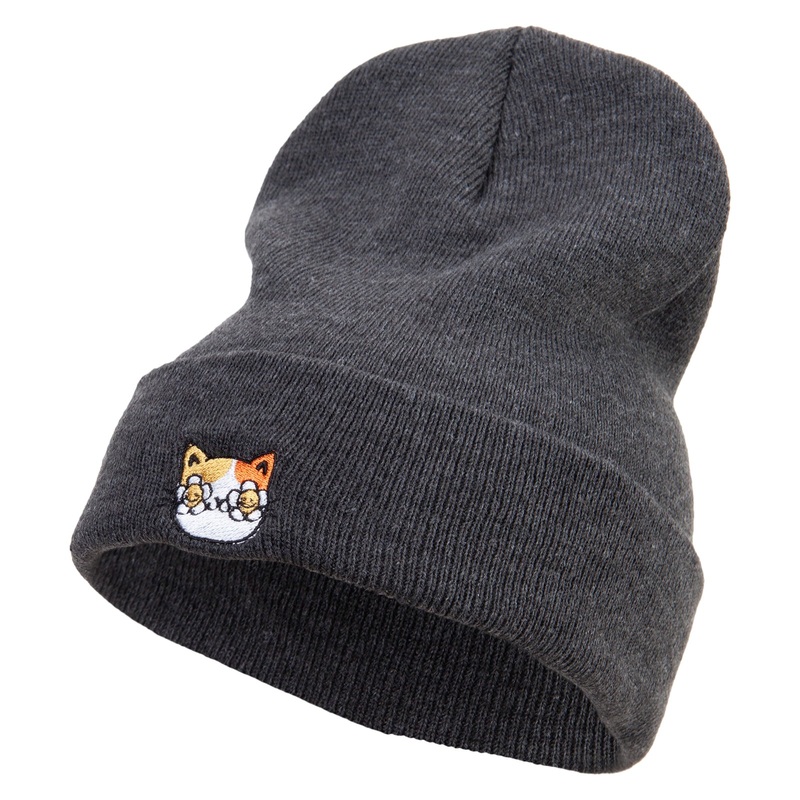 Daisy Cat Embroidered Big Size Acrylic Long Beanies Grey XL-3XL
