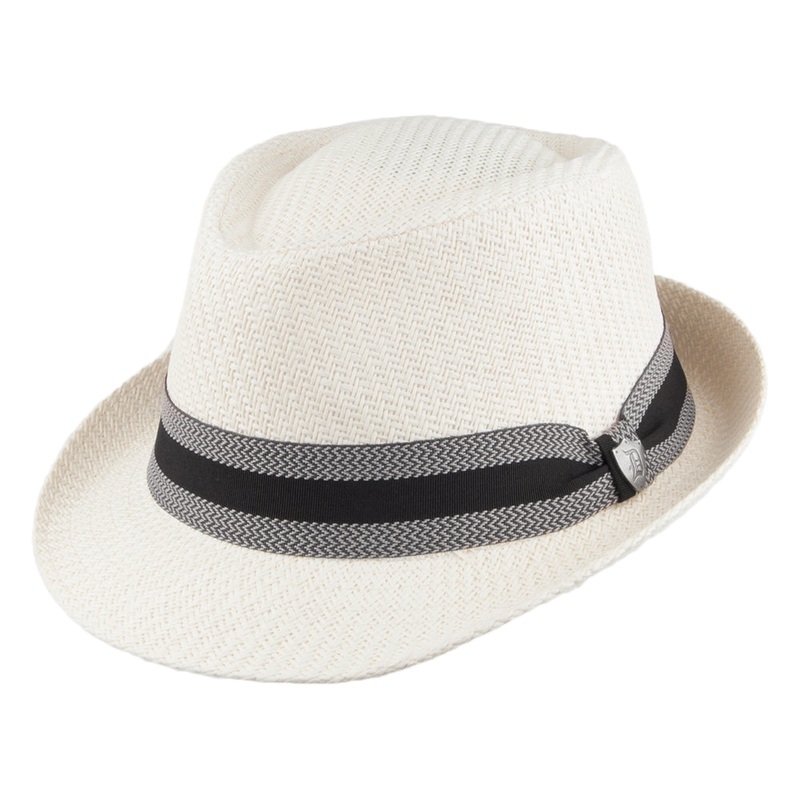 Dorfman Pacific Hats Matte Toyo Straw Trilby Hat with Striped Band – Ivory M