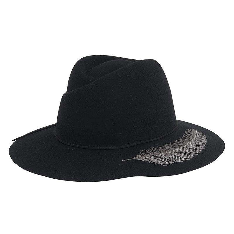 Embroidered Leaf Floppy Safari Hat by Adora Black