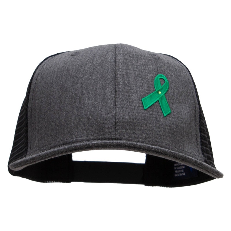 Green Awareness Symbol 6 Panel Structured Deluxe Trucker Cap Heather Charcoal Black One Size