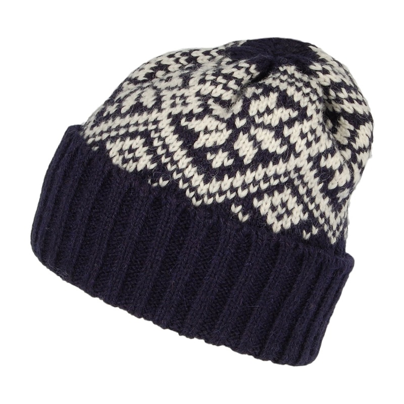 Highland 2000 Snowflake Alpaca Beanie Hat – Navy Blue 1-Size