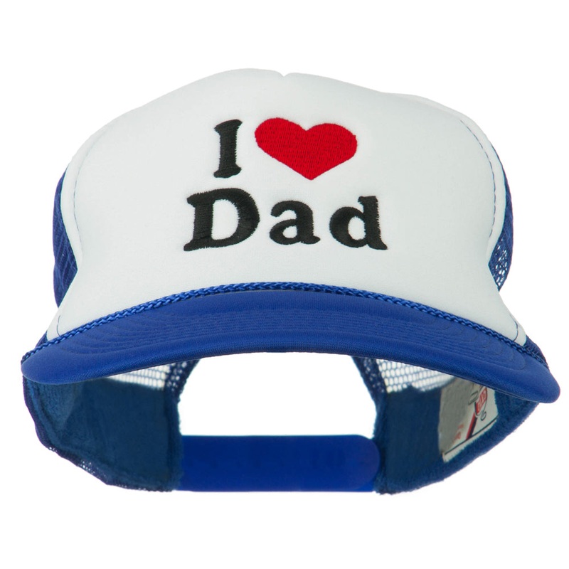 I Love Dad Heart Embroidered Foam Mesh Back Cap Royal White One Size