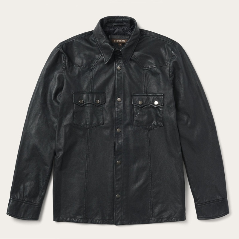 Leather Western Shirt Jacket Black S