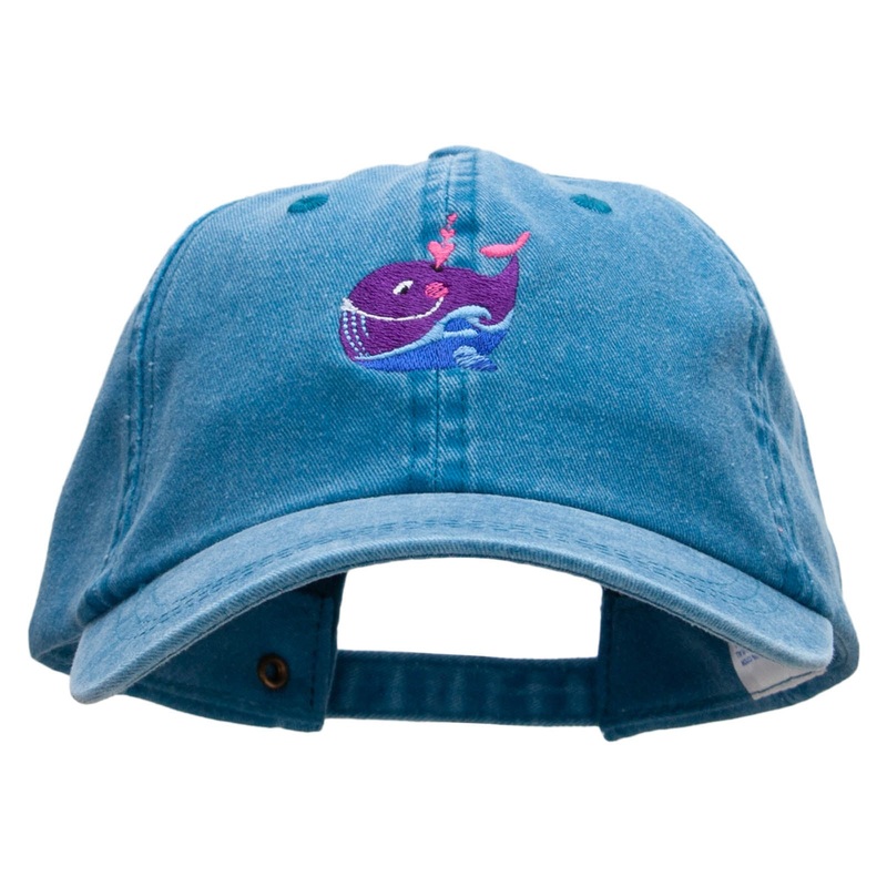 Lovely Whale Embroidered Pigment Dyed Wash Cap Turquoise One Size
