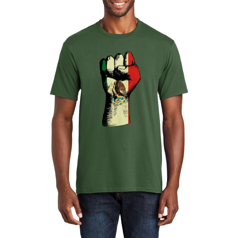 Mexican Fist Graphic Men’s Fan Favorite Crew Neck Tee Shirt Olive S