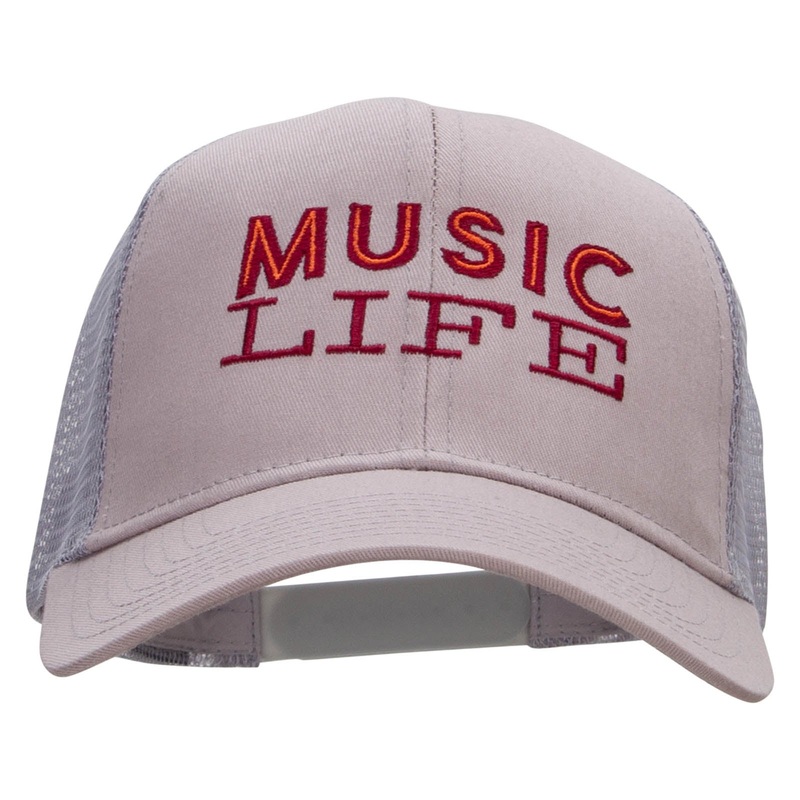Music Life Embroidered Solid Cotton Prostyle Twill Mesh Cap Grey One Size