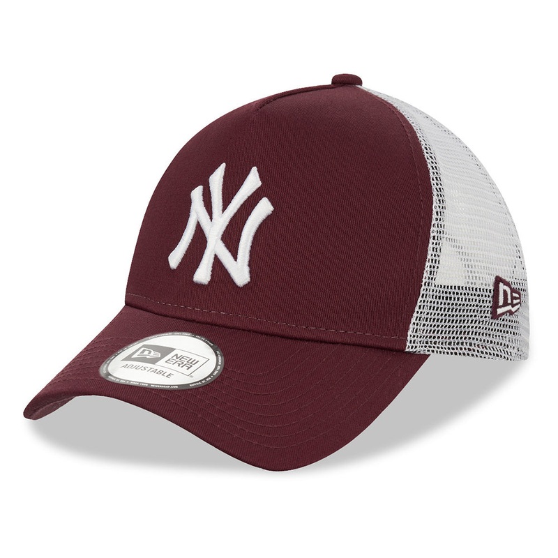 New Era 9FORTY New York Yankees A-Frame Trucker Cap – MLB League Essential – Maroon-White Adjustable