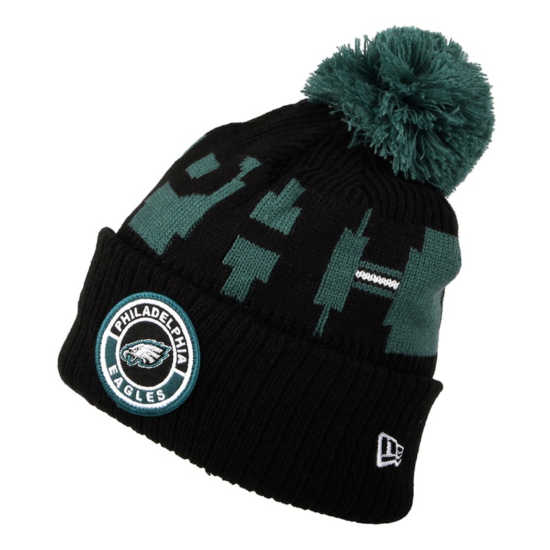 New Era Philadelphia Eagles Bobble Hat – NFL On Field Sport Knit – Black-Green 1-Size