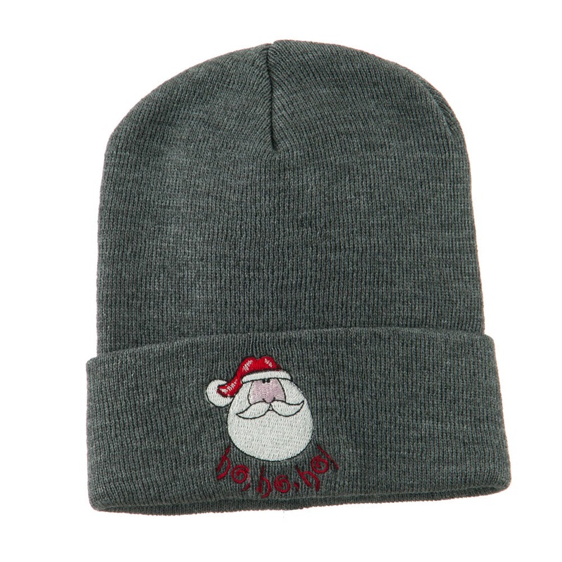 Santa’s Face with Ho Ho Ho Embroidered Beanie Grey One Size