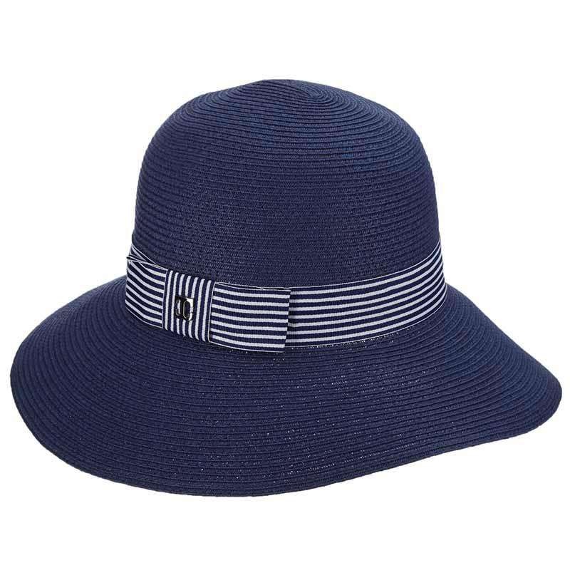 Shapeable Brim Cloche with Navy and White Striped Band by Callanan Navy Medium (57 cm)