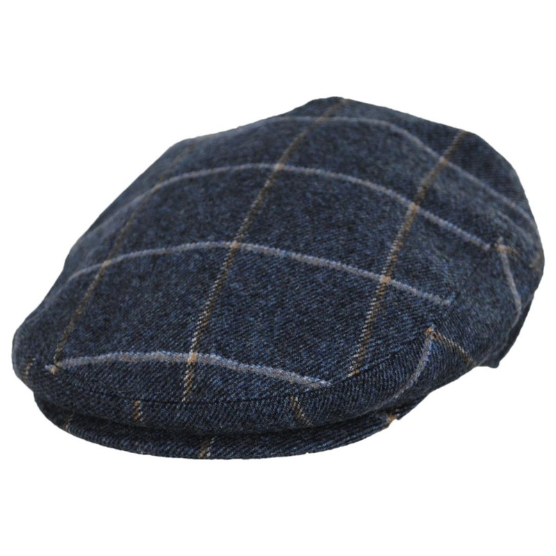 Wholesale Gaslamp Windowpane Plaid Wool Blend Ivy Cap B2B Pre-Pack DENIM BLUE 1S-3M-4L-3XL-1XXL