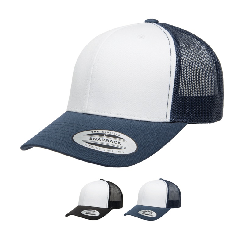 Yupoong 6606W Retro Trucker Hat, Baseball Cap with Mesh Back, White Front – YP Classics Black/White/Black
