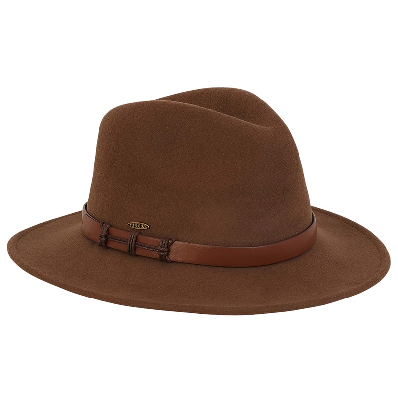 Adora Wool Hat – Brown Wool Felt Safari Hat with Leatherette Band Brown OS